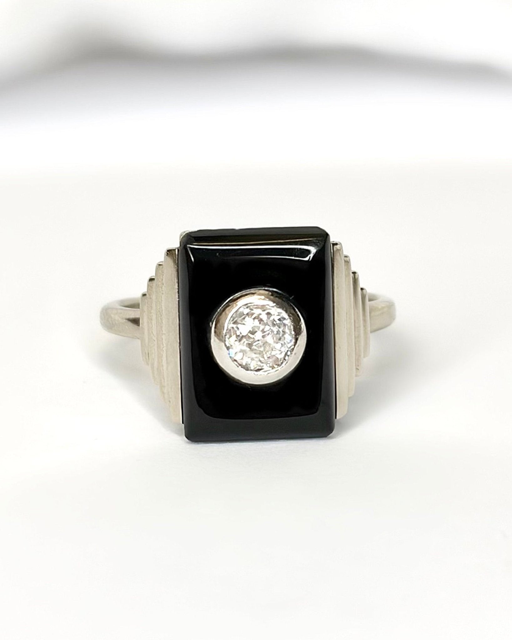 Bague Style Art - Déco Onyx &amp; Diamant "Elisa" - Elliade Paris