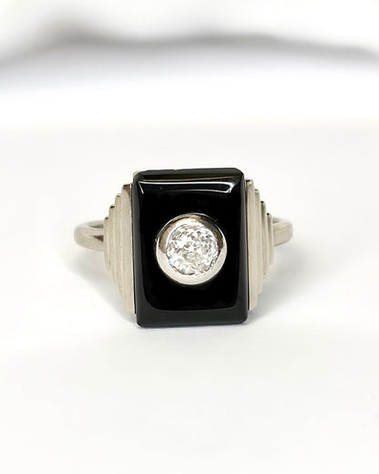 Bague Style Art - Déco Onyx &amp; Diamant "Elisa" - Elliade Paris