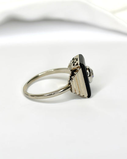 Bague Style Art - Déco Onyx &amp; Diamant "Elisa" - Elliade Paris