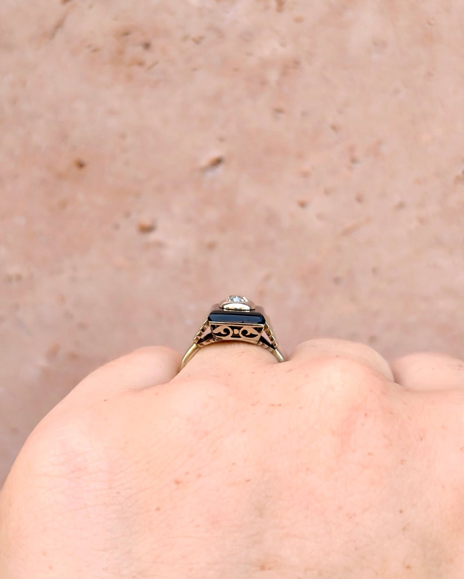 Bague Style Art - Déco Onyx &amp; Diamant "Elisa" - Elliade Paris