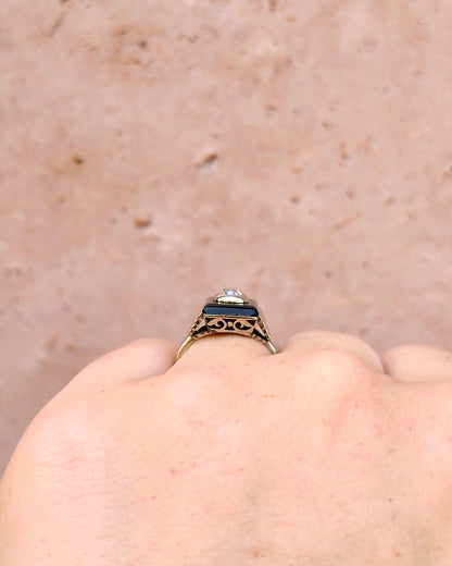 Bague Style Art - Déco Onyx &amp; Diamant "Elisa" - Elliade Paris