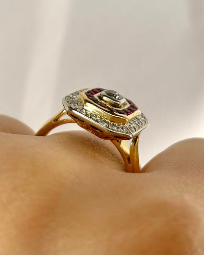 Bague Style Art Déco Rubis 0.42 carat &amp; Diamants 0.37 carat "Solange" - Elliade Paris