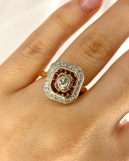 Bague Style Art Déco Rubis 0.42 carat &amp; Diamants 0.37 carat "Solange" - Elliade Paris