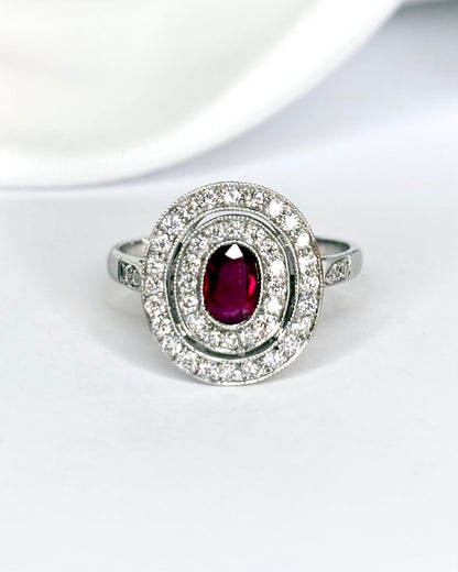 Bague Style Art Déco Rubis 0.48 carat &amp; Diamants 0.44 carat "Maxine" - Elliade Paris