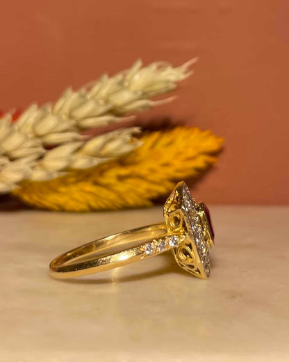 Bague Style Art - Déco Rubis 0.60 carat &amp; 36 Diamants &quot;Lancel&quot; - Elliade Paris