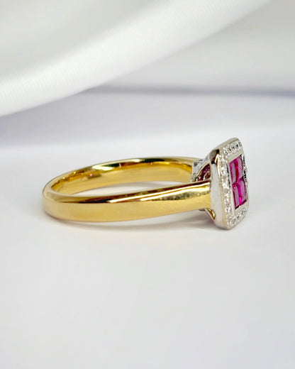 Bague Style Art-Déco Rubis 0.80 carat &amp; Diamants 0.22 carat "Tania" - Elliade Paris