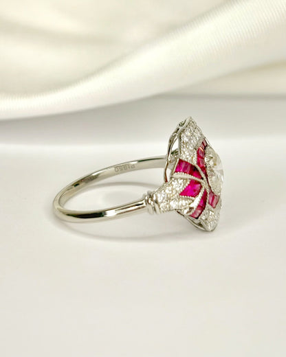Bague Style Art-Déco Rubis 0.80 carat &amp; Diamants 1.35 carat "Samantha" - Elliade Paris