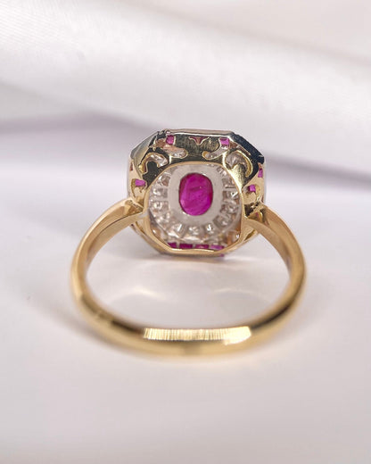 Bague Style Art-Déco Rubis 0.89 carat &amp; Diamants 0.30 carat "Alicia" - Elliade Paris