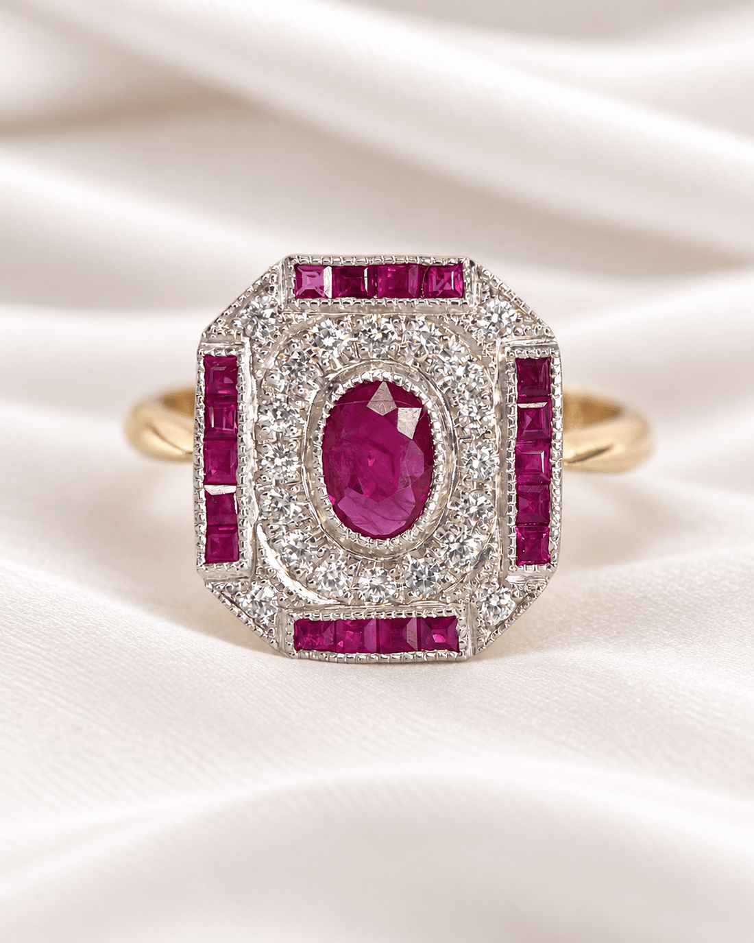 Bague Style Art-Déco Rubis 0.89 carat &amp; Diamants 0.30 carat "Alicia" - Elliade Paris