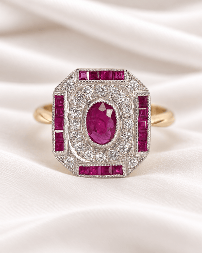 Bague Style Art-Déco Rubis 0.89 carat &amp; Diamants 0.30 carat "Alicia" - Elliade Paris