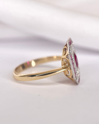 Bague Style Art-Déco Rubis 0.89 carat &amp; Diamants 0.30 carat "Alicia" - Elliade Paris