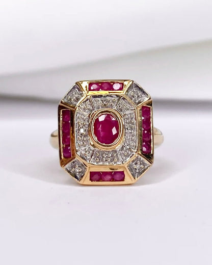 Bague Style Art Déco Rubis 0.90 carat &amp; Diamants "Florence" - Elliade Paris