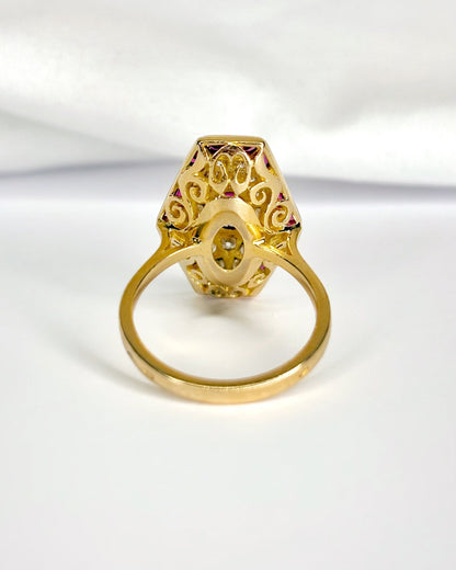 Bague Style Art-Déco Rubis 1.05 carat &amp; Diamants 0.52 carat 6,05g "Justine" - Elliade Paris