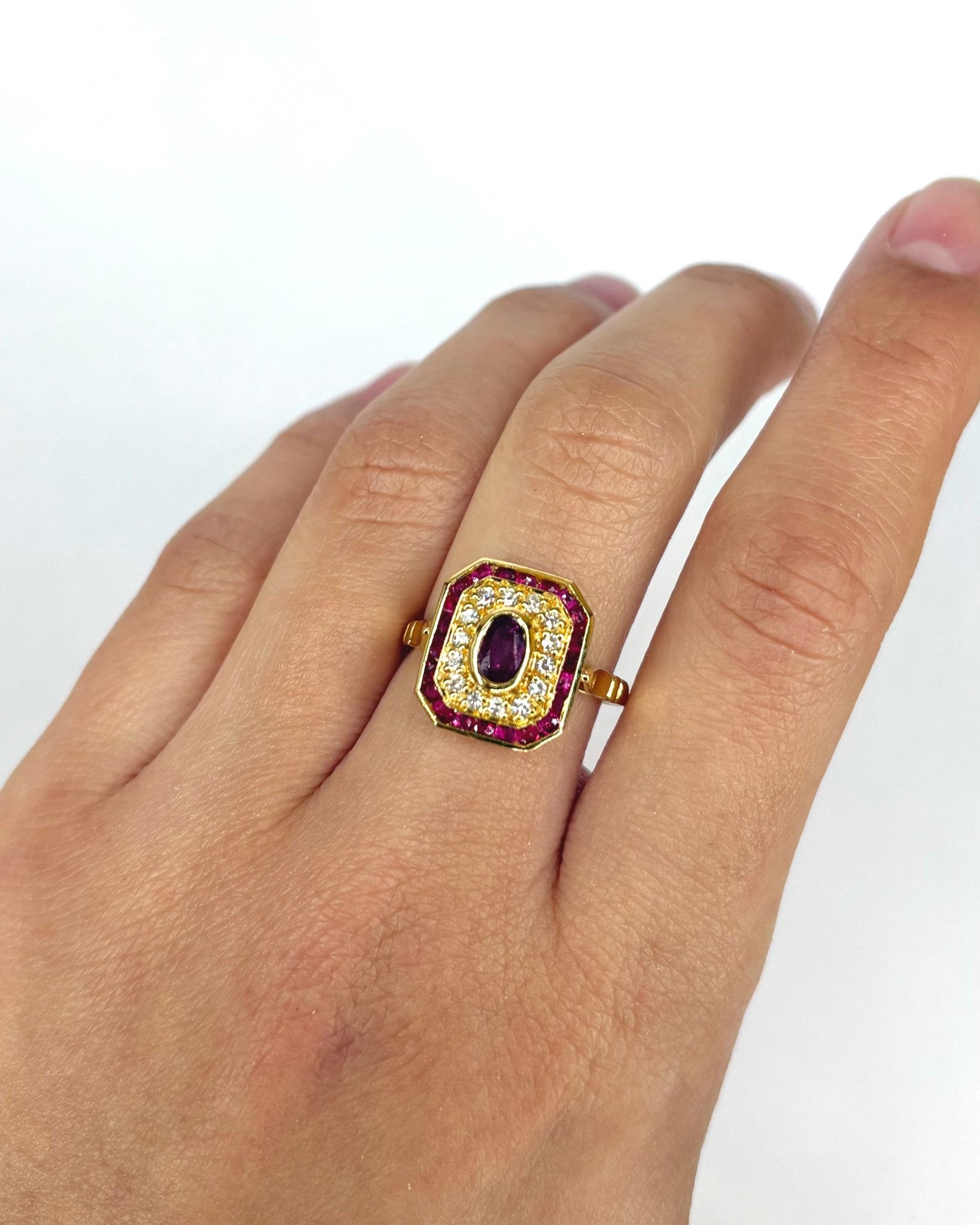 Bague Style Art - Déco Rubis 1.34 carat &amp; Diamants "Sylivia" - Elliade Paris