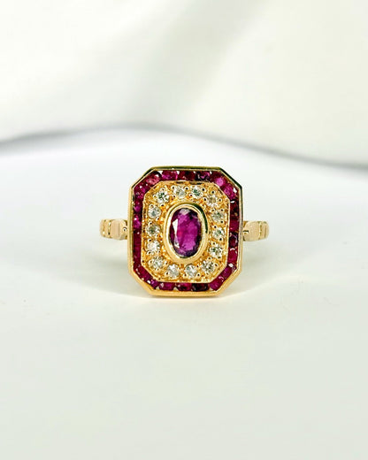 Bague Style Art - Déco Rubis 1.34 carat &amp; Diamants "Sylivia" - Elliade Paris