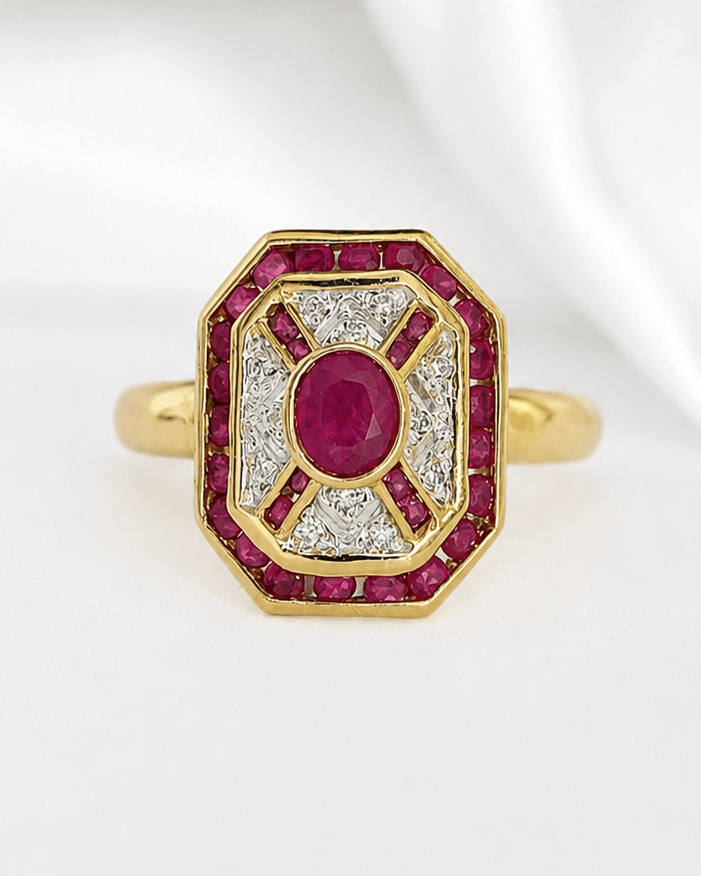 Bague Style Art-Déco Rubis 1.64 carat &amp; Diamants "Lana" - Elliade Paris