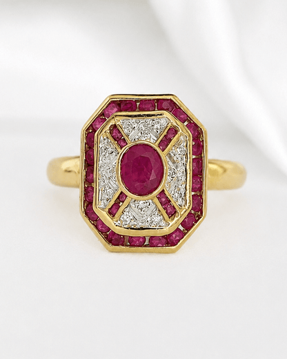 Bague Style Art-Déco Rubis 1.64 carat &amp; Diamants "Lana" - Elliade Paris