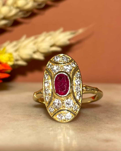 Bague Style Art - Déco Rubis &amp; 20 Diamants &quot;Adrienne&quot; - Elliade Paris