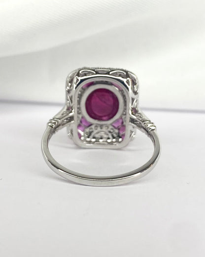 Bague Style Art Déco Rubis 3.73 carats &amp; Diamants 0.43 carat "Leslie" - Elliade Paris