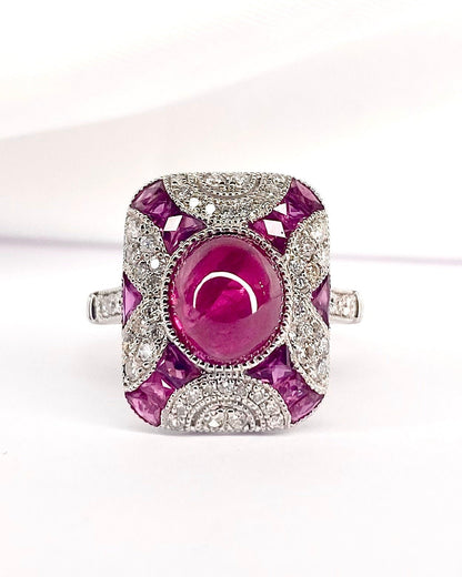 Bague Style Art Déco Rubis 3.73 carats &amp; Diamants 0.43 carat "Leslie" - Elliade Paris