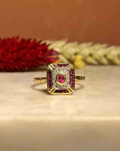 Bague style Art - déco Rubis &amp; Diamants &quot;Adèle&quot; - Elliade Paris