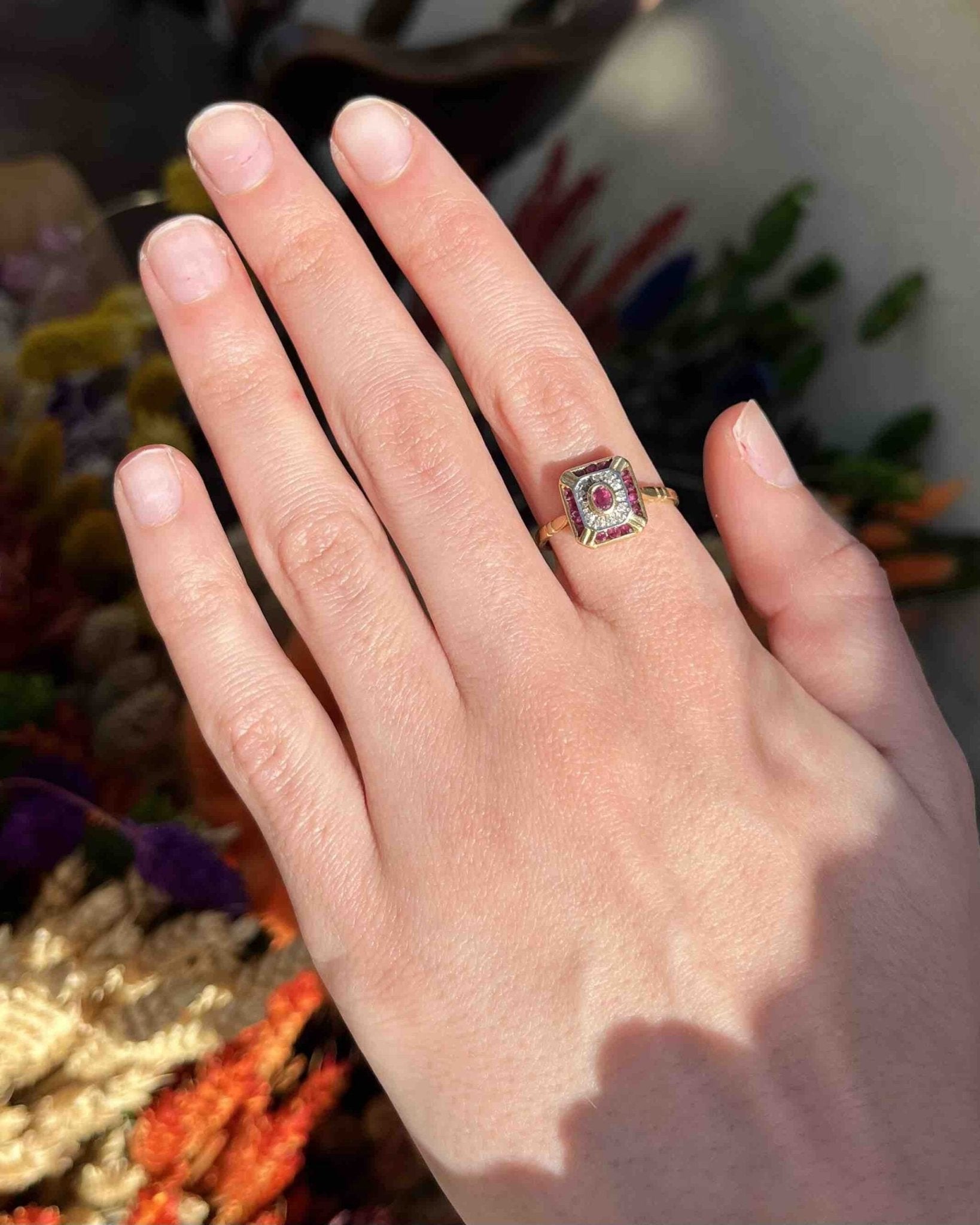 Bague style Art - déco Rubis &amp; Diamants "Adèle" - Elliade Paris