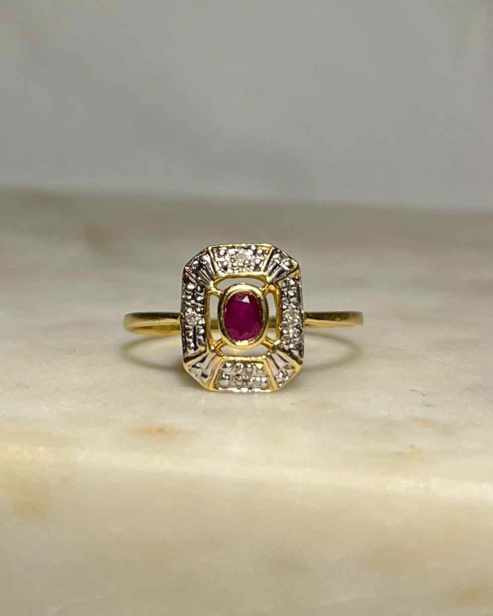 Bague style Art - Déco Rubis &amp; Diamants "Adriana" - Elliade Paris