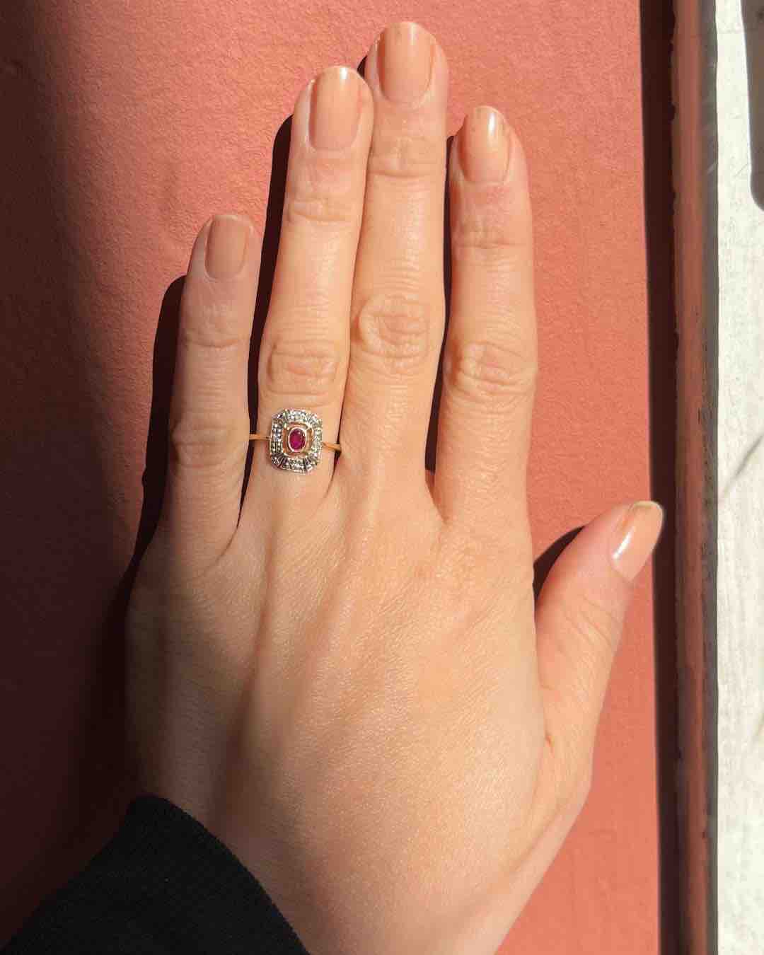 Bague style Art - Déco Rubis &amp; Diamants "Adriana" - Elliade Paris