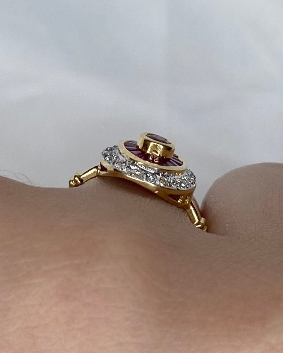 Bague style Art - déco Rubis &amp; Diamants "Fiona" - Elliade Paris
