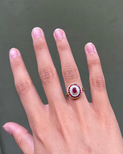 Bague style Art - déco Rubis &amp; Diamants &quot;Jip&quot; - Elliade Paris