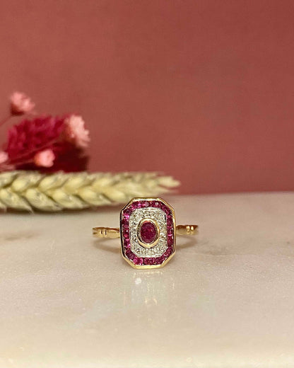Bague style Art - déco Rubis &amp; Diamants &quot;Justinia&quot; - Elliade Paris