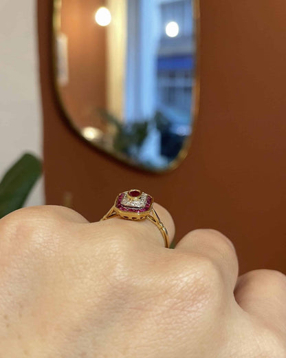 Bague style Art - déco Rubis &amp; Diamants &quot;Justinia&quot; - Elliade Paris