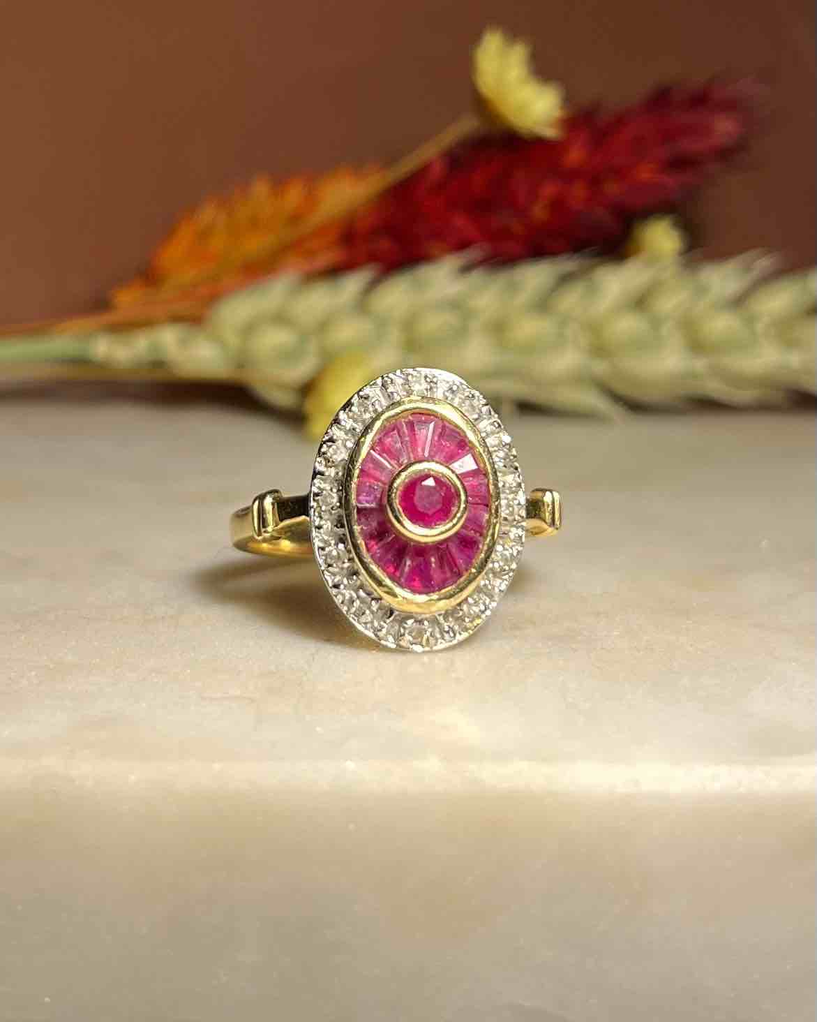 Bague style Art - déco Rubis &amp; Diamants &quot;Ludivine&quot; - Elliade Paris