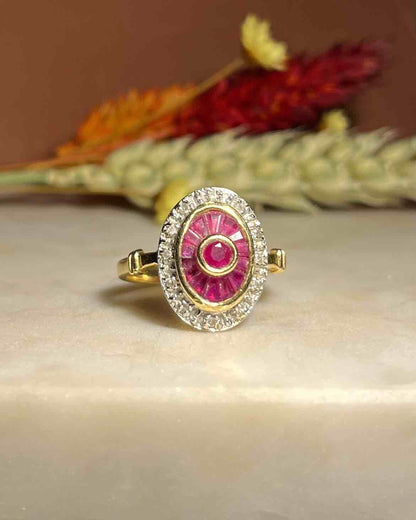 Bague style Art - déco Rubis &amp; Diamants &quot;Ludivine&quot; - Elliade Paris