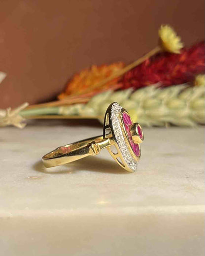Bague style Art - déco Rubis &amp; Diamants &quot;Ludivine&quot; - Elliade Paris