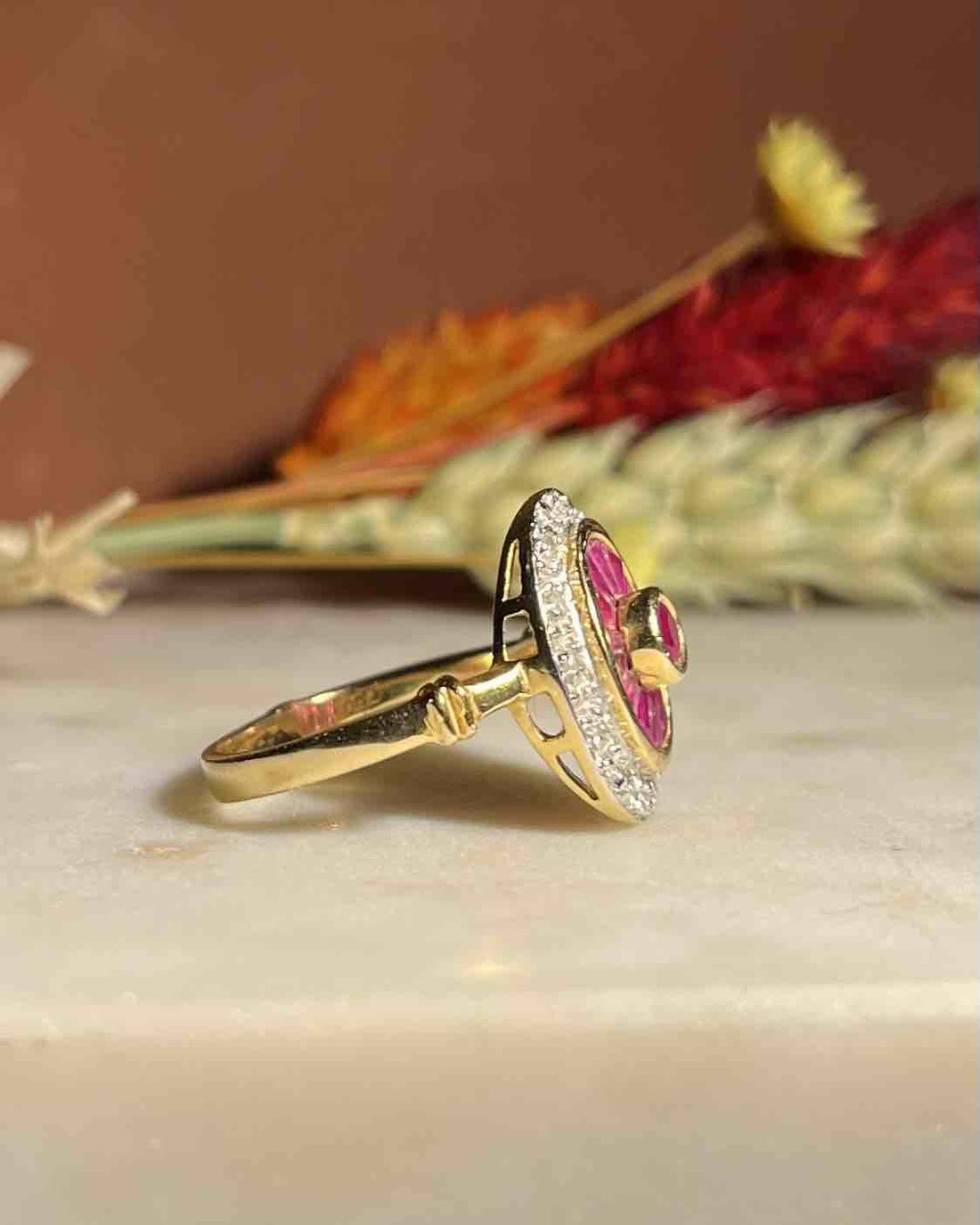 Bague style Art - déco Rubis &amp; Diamants &quot;Ludivine&quot; - Elliade Paris