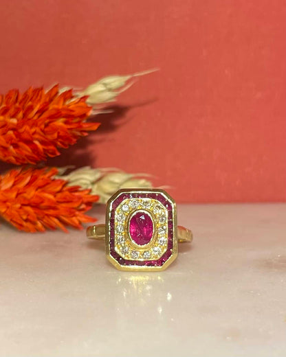 Bague style Art - déco Rubis &amp; Diamants &quot;Marielle&quot; - Elliade Paris