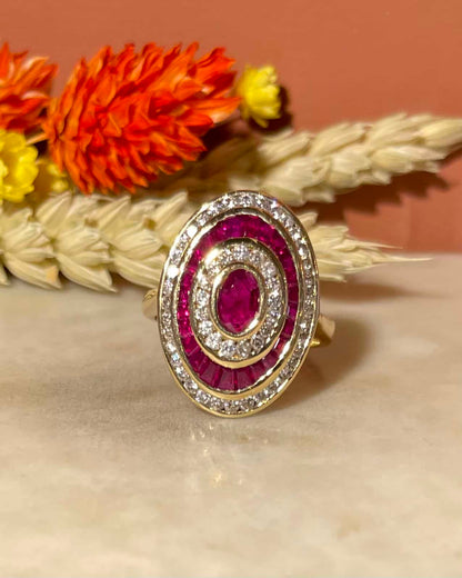 Bague style Art - déco Rubis &amp; Diamants &quot;Ruthey&quot; - Elliade Paris