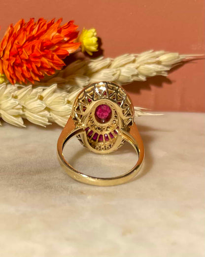 Bague style Art - déco Rubis &amp; Diamants &quot;Ruthey&quot; - Elliade Paris