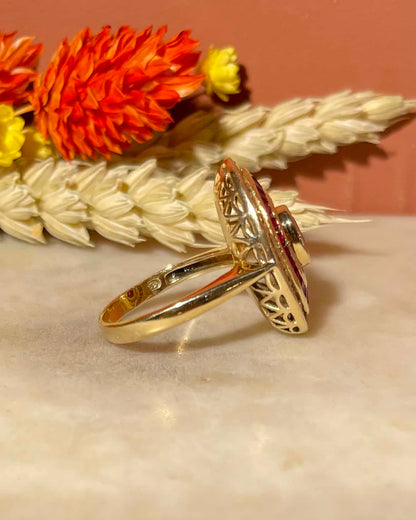 Bague style Art - déco Rubis &amp; Diamants &quot;Ruthey&quot; - Elliade Paris