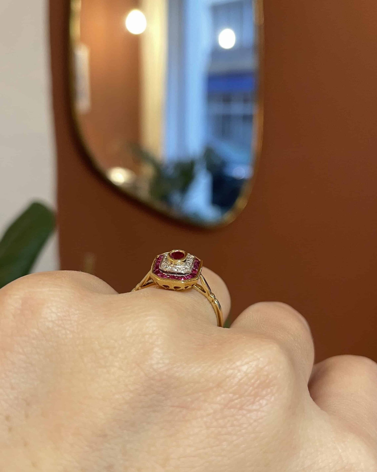 Bague style Art-déco Rubis &amp; Diamants &quot;Justinia&quot;