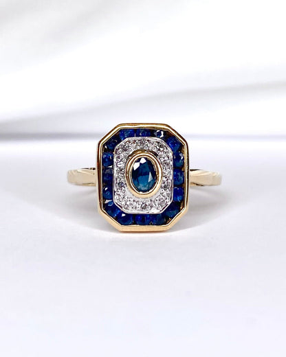 Bague Style Art Déco Saphir 0.42 carat &amp; Diamants "Aby" - Elliade Paris