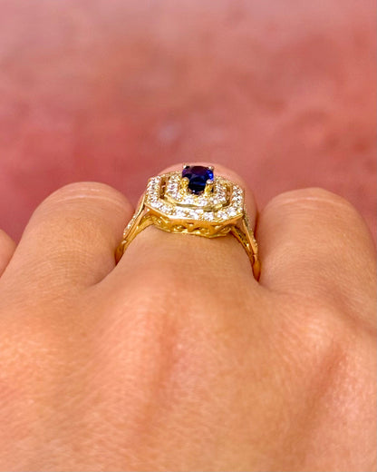 Bague Style Art-Déco Saphir 0.70 carat &amp; Diamants 0.80 carat "Laurine" - Elliade Paris