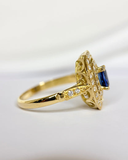 Bague Style Art-Déco Saphir 0.70 carat &amp; Diamants 0.80 carat "Laurine" - Elliade Paris