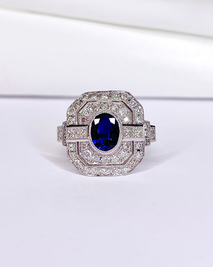 Bague Style Art déco Saphir 1.50 carat &amp; Diamants 1.04 carat "Camille" - Elliade Paris