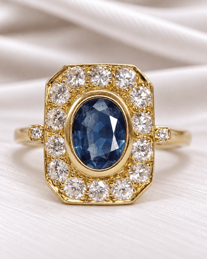 Bague Style Art-Déco Saphir 1.50 carat &amp; Diamants 1.15 carat 5.68g "Serafine" - Elliade Paris