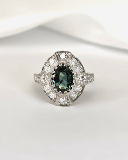 Bague Style Art - Déco Saphir 1.60 carat &amp; Diamants 0.84 carat 4.48g "Léopoldine" - Elliade Paris