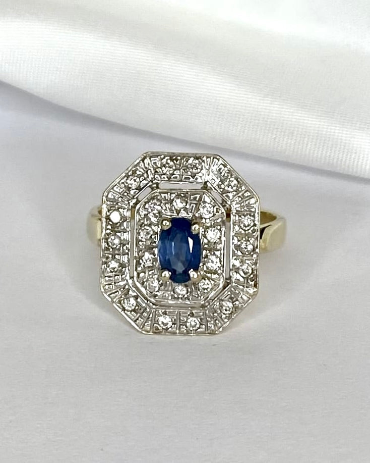 Bague Style Art Déco Saphir &amp; 24 Diamants "Rebecca" - Elliade Paris