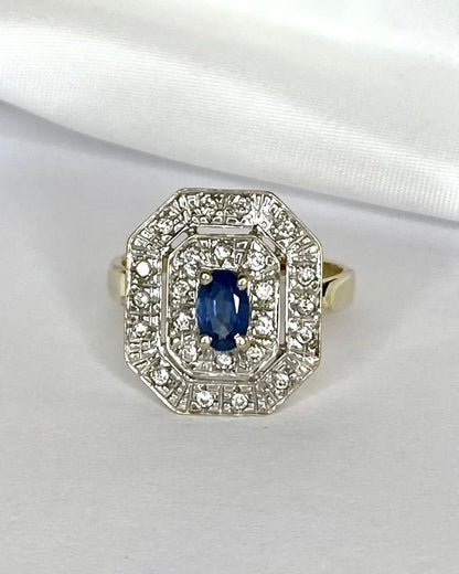 Bague Style Art Déco Saphir &amp; 24 Diamants "Rebecca" - Elliade Paris