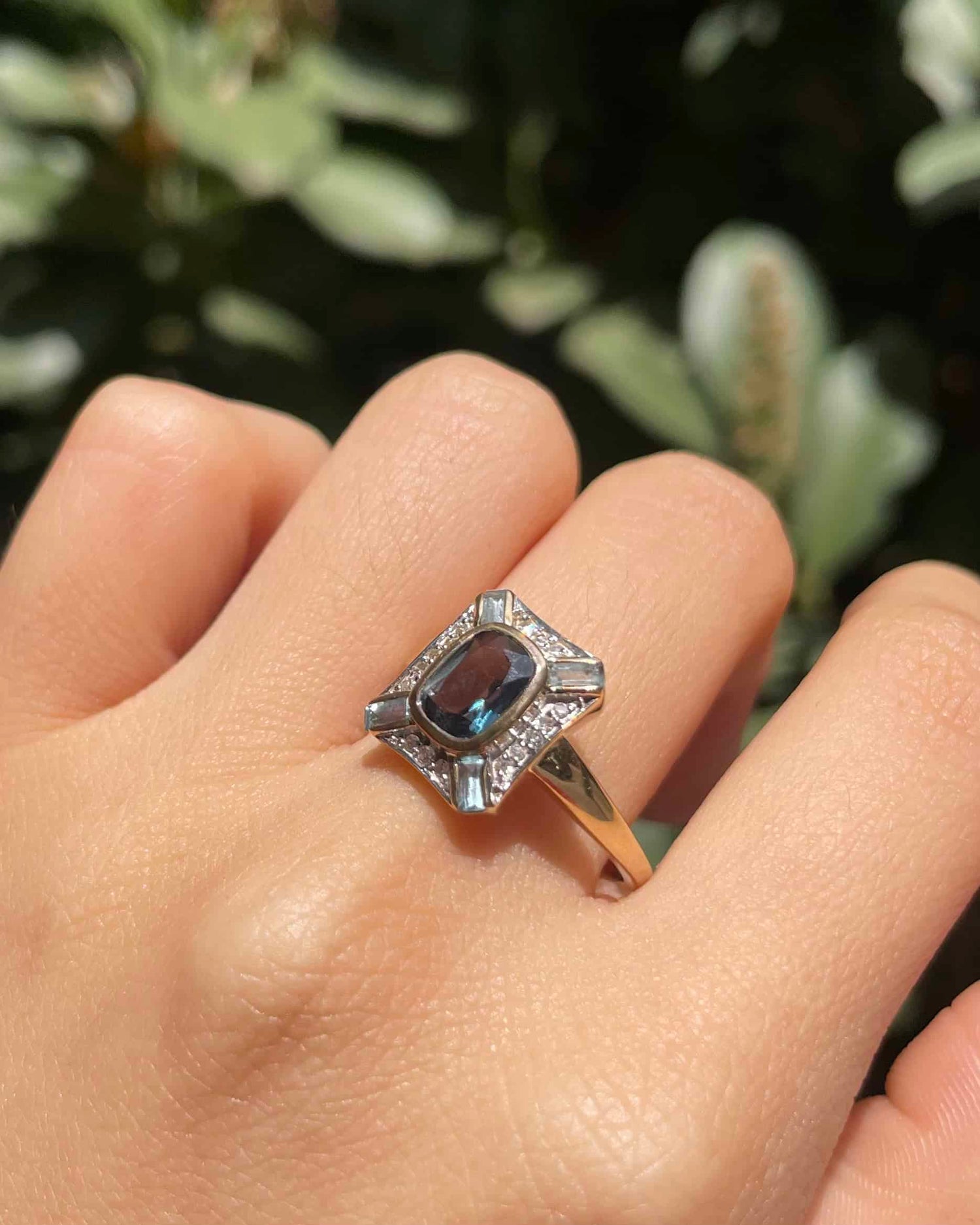 Bague Style Art-Déco camaïeu de Topazes &amp; Diamants &quot;Adeline&quot;